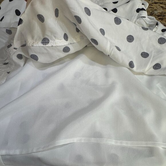 J Crew Polka Dots Faux Wrap Dress Womens 6P Ruffled Front V Neck White Black - Picture 10 of 15